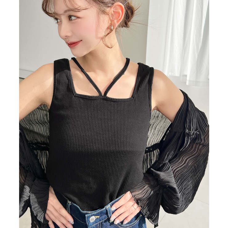 前後2WAYスクエアホルタータンクトップ T Cカットテレコリブ＆カラーネップテ… | moment+ | 詳細画像37 