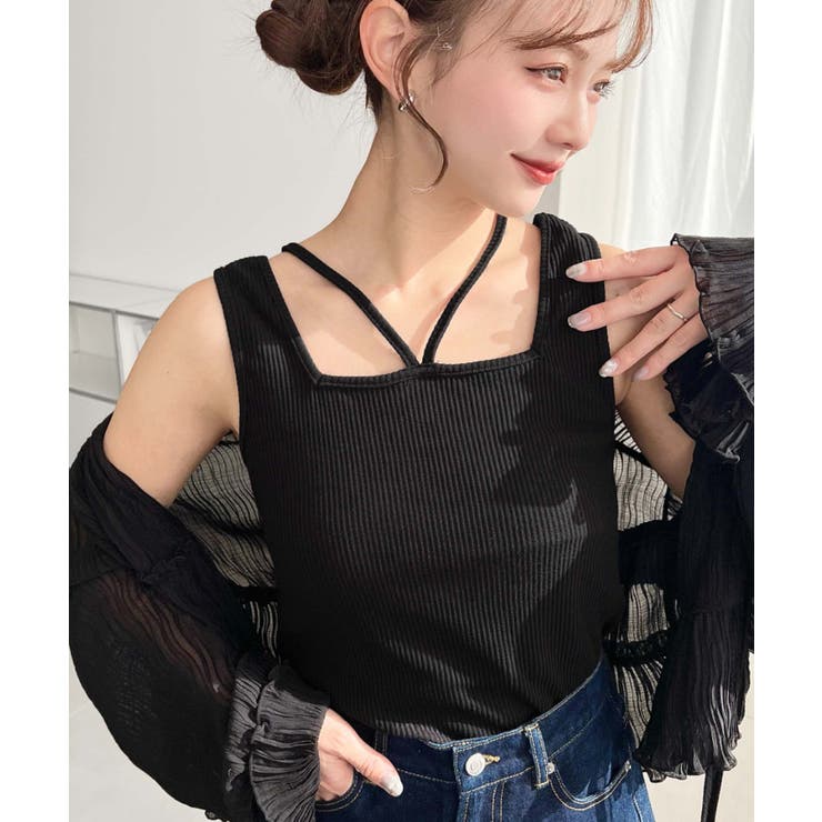 前後2WAYスクエアホルタータンクトップ T Cカットテレコリブ＆カラーネップテ… | moment+ | 詳細画像38 