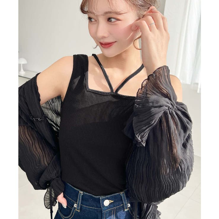 前後2WAYスクエアホルタータンクトップ T Cカットテレコリブ＆カラーネップテ… | moment+ | 詳細画像40 