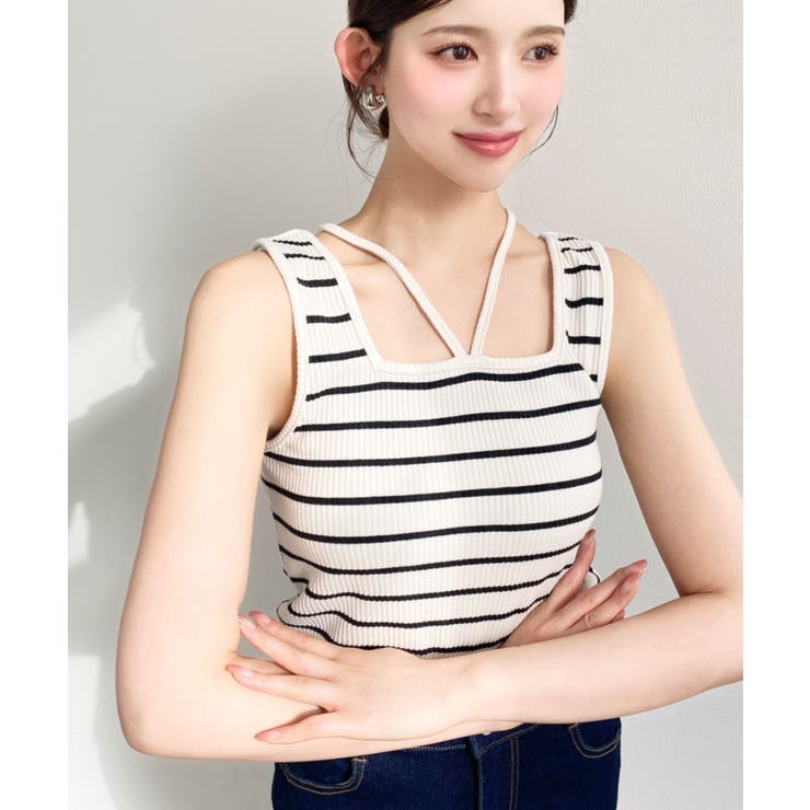 前後2WAYスクエアホルタータンクトップ T Cカットテレコリブ＆カラーネップテ… | moment+ | 詳細画像43 