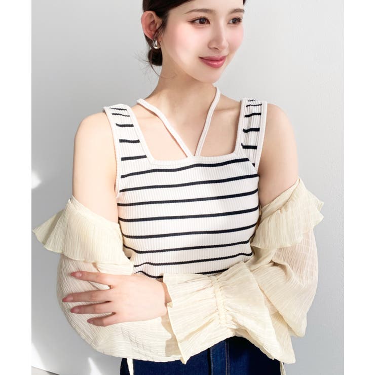 前後2WAYスクエアホルタータンクトップ T Cカットテレコリブ＆カラーネップテ… | moment+ | 詳細画像46 