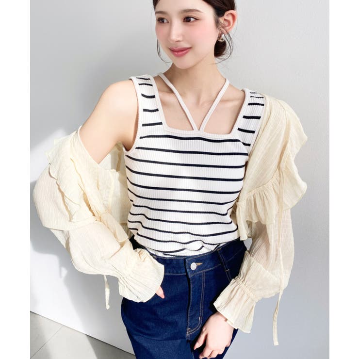 前後2WAYスクエアホルタータンクトップ T Cカットテレコリブ＆カラーネップテ… | moment+ | 詳細画像47 