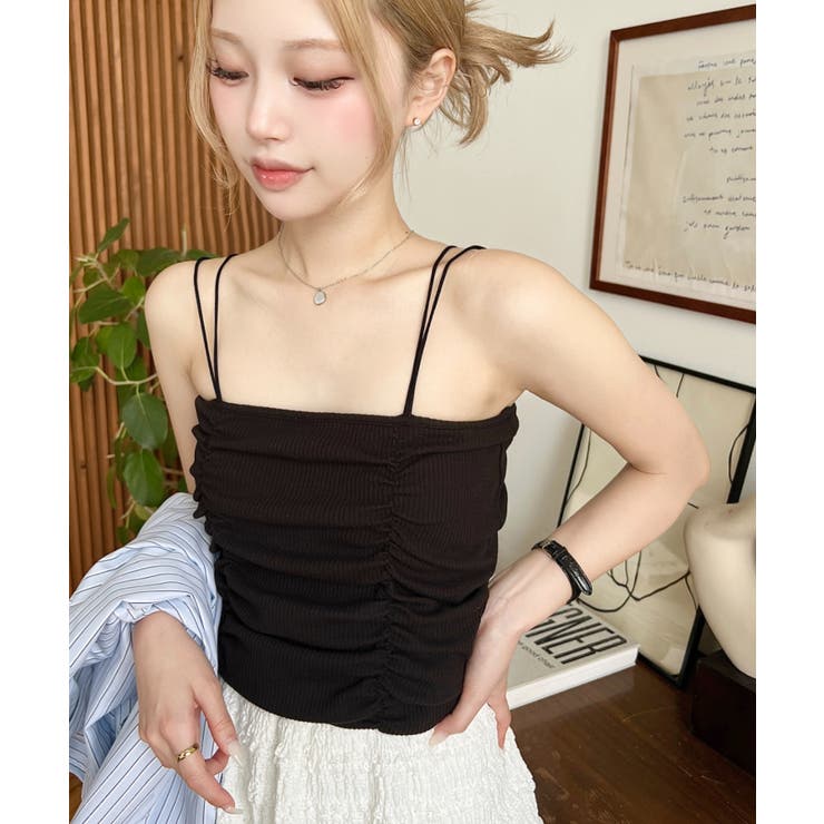 ブラック | TCカットテレコリブシャーリングダブルストラップキャミソール | moment+