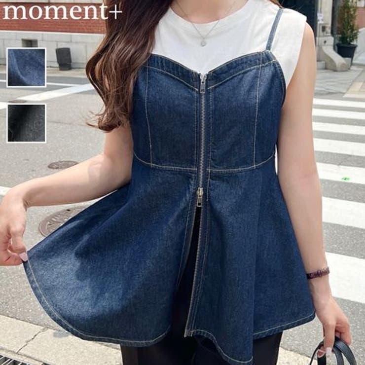 ライトオンスデニムダブルジップペプラムキャミ | moment+ | 詳細画像1 