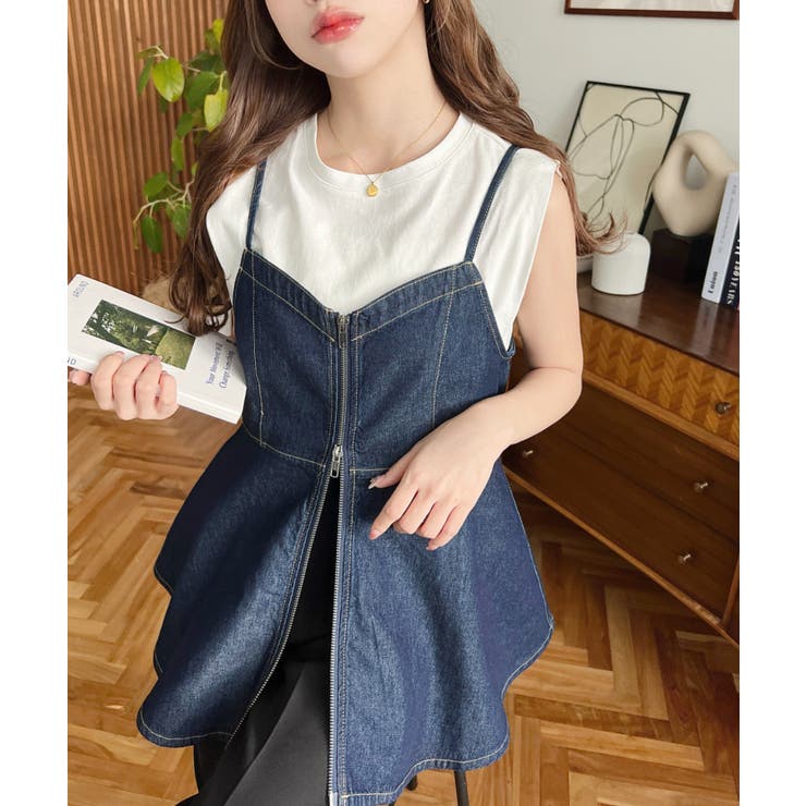 ライトオンスデニムダブルジップペプラムキャミ | moment+ | 詳細画像2 