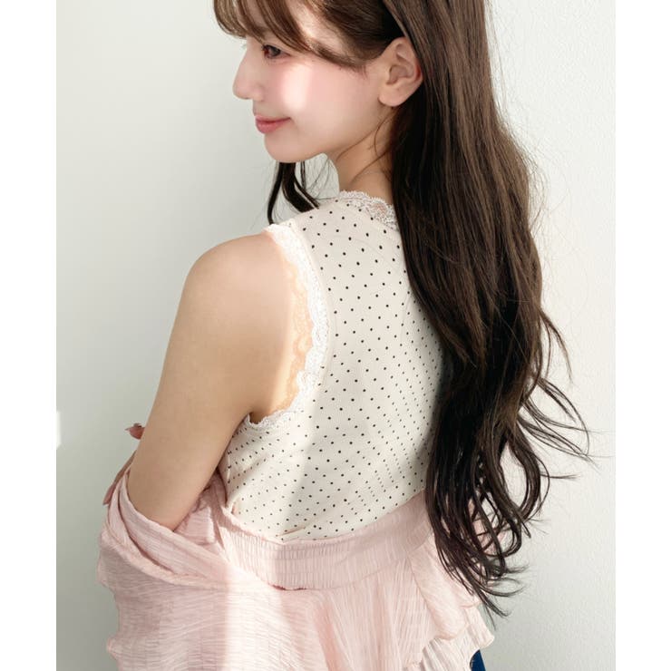 ドットプリント＆無地テレコリブレースタンクトップ | moment+ | 詳細画像10 