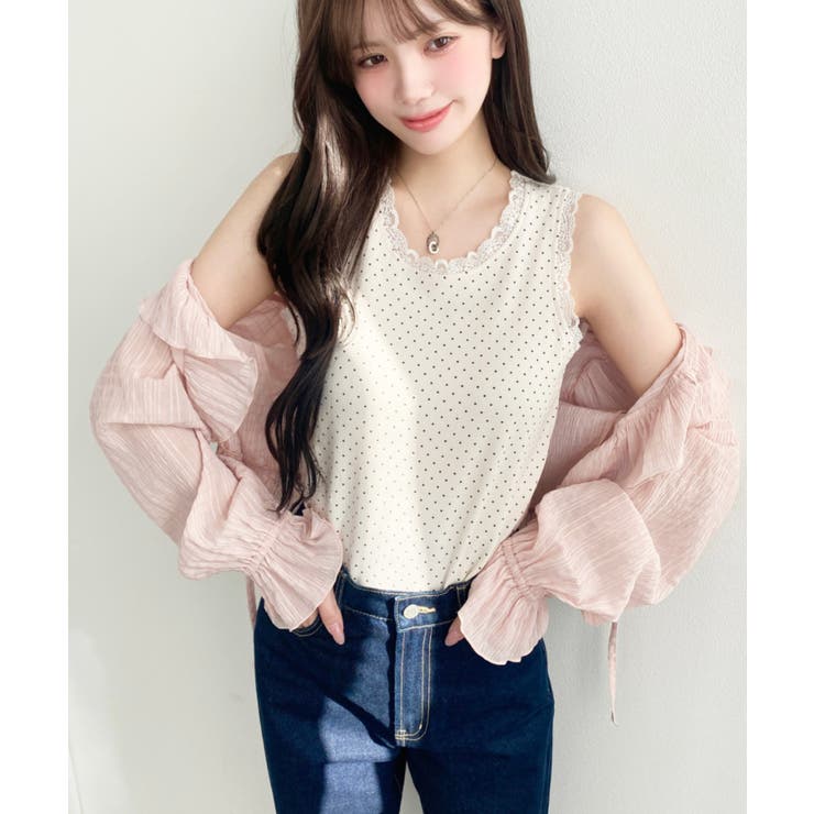 ドットプリント＆無地テレコリブレースタンクトップ | moment+ | 詳細画像11 