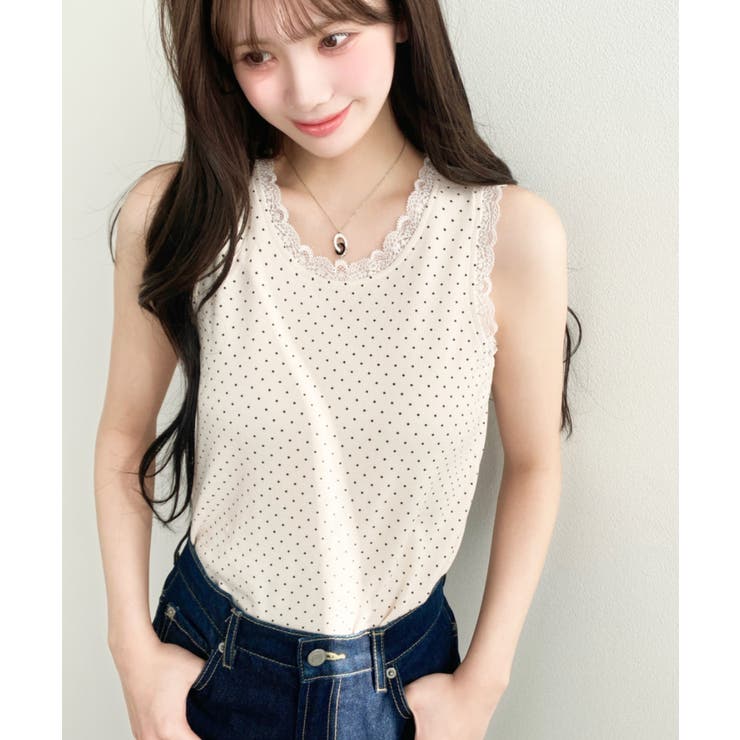 ドットプリント＆無地テレコリブレースタンクトップ | moment+ | 詳細画像12 