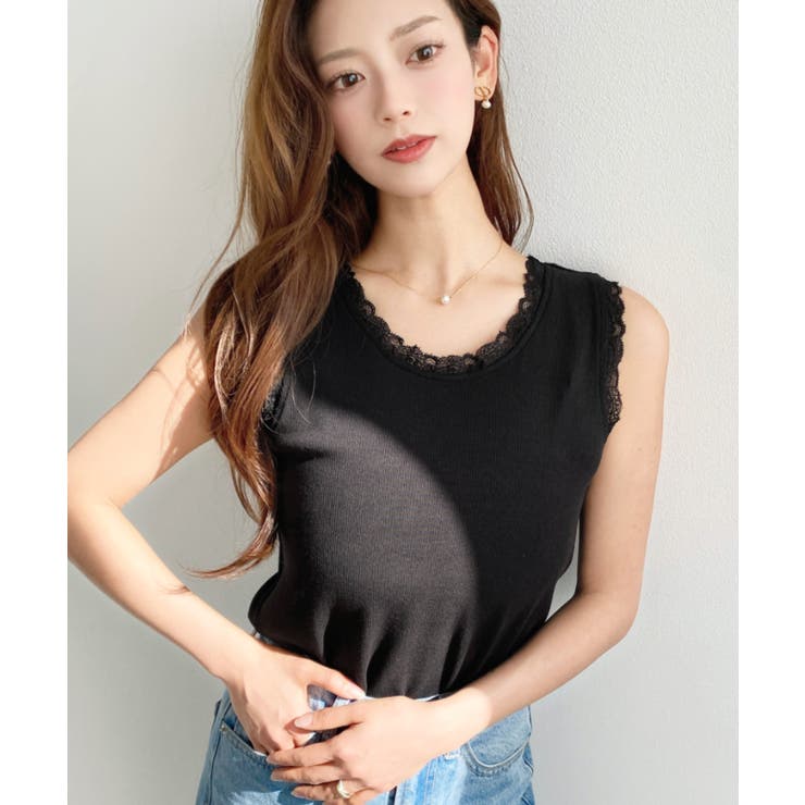 ドットプリント＆無地テレコリブレースタンクトップ | moment+ | 詳細画像17 