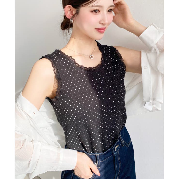 ドットプリント＆無地テレコリブレースタンクトップ | moment+ | 詳細画像18 