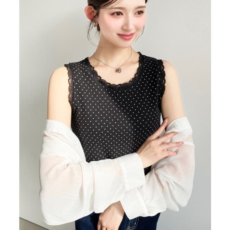 ドットプリント＆無地テレコリブレースタンクトップ | moment+ | 詳細画像19 