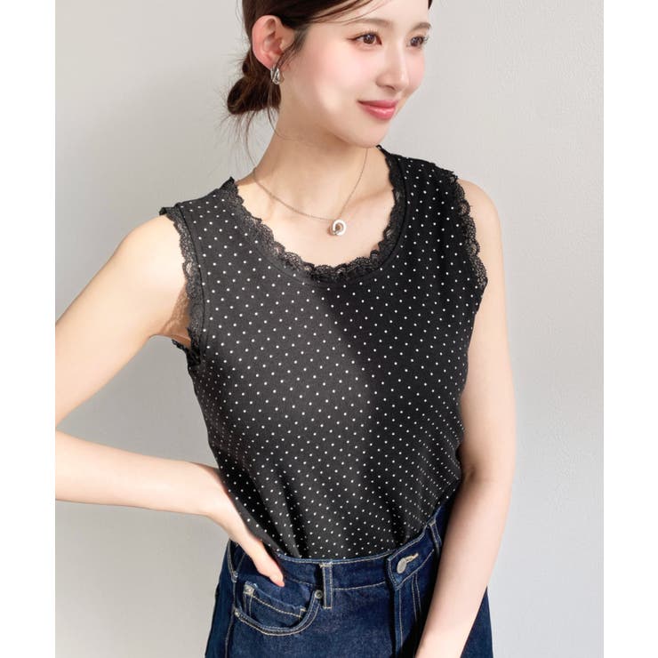 ドットプリント＆無地テレコリブレースタンクトップ | moment+ | 詳細画像21 