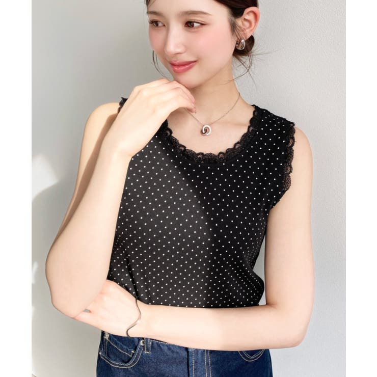 ドットプリント＆無地テレコリブレースタンクトップ | moment+ | 詳細画像22 