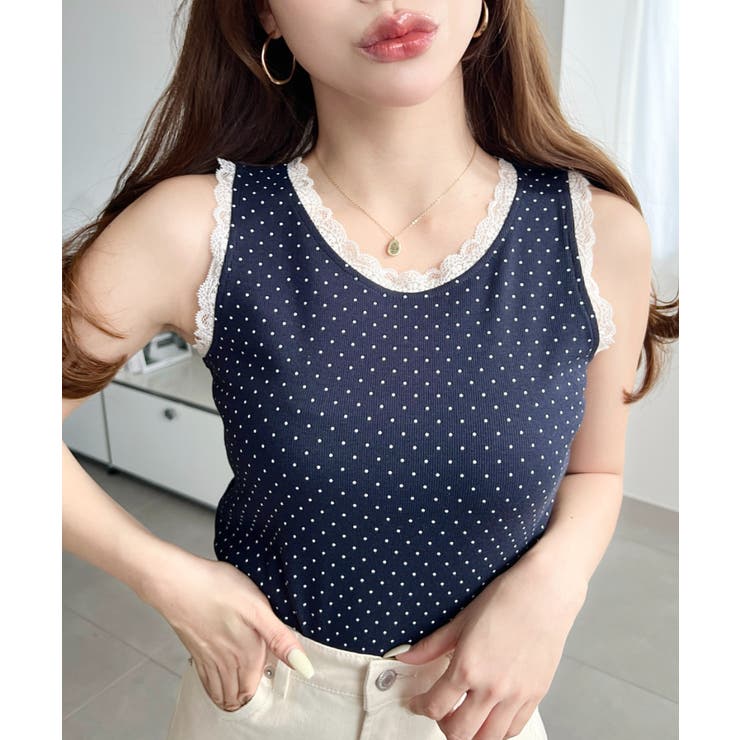 ドットプリント＆無地テレコリブレースタンクトップ | moment+ | 詳細画像25 