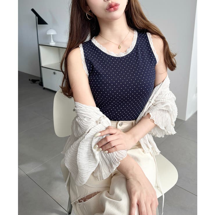 ドットプリント＆無地テレコリブレースタンクトップ | moment+ | 詳細画像26 