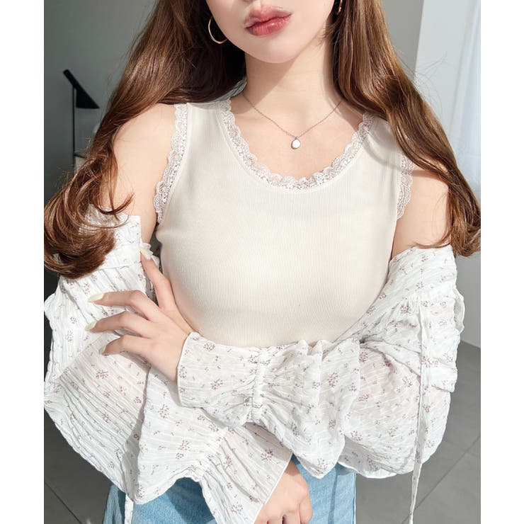 ドットプリント＆無地テレコリブレースタンクトップ | moment+ | 詳細画像4 