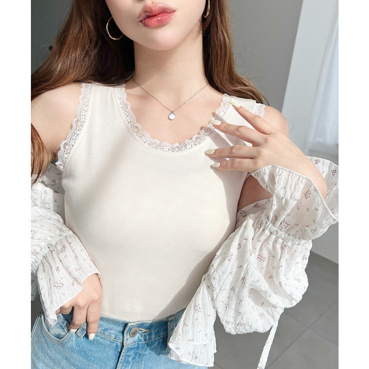 ドットプリント＆無地テレコリブレースタンクトップ | moment+ | 詳細画像5 