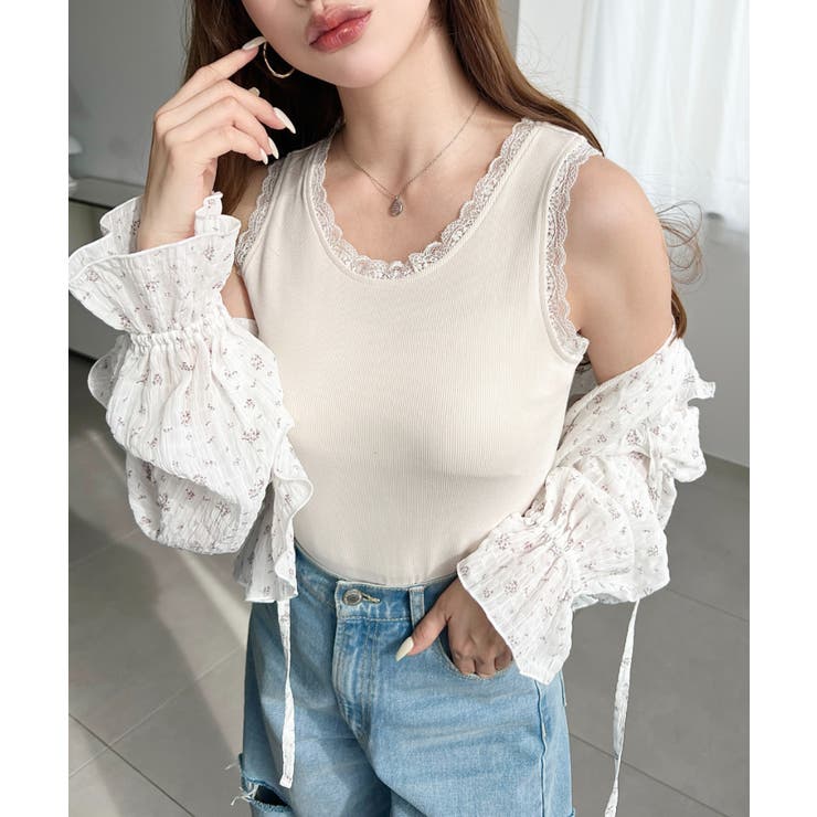 ドットプリント＆無地テレコリブレースタンクトップ | moment+ | 詳細画像6 