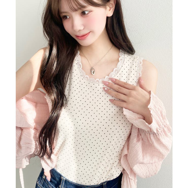 ドットプリント＆無地テレコリブレースタンクトップ | moment+ | 詳細画像9 