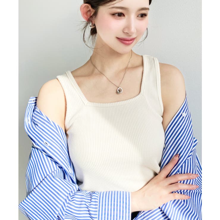 ナチュラル | 前後2WAYスクエアネックタンクトップ T Cカットテレコリブ＆カラーネップテレ… | moment+