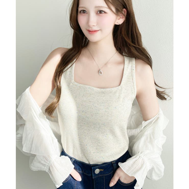 アイボリー | 前後2WAYスクエアネックタンクトップ T Cカットテレコリブ＆カラーネップテレ… | moment+