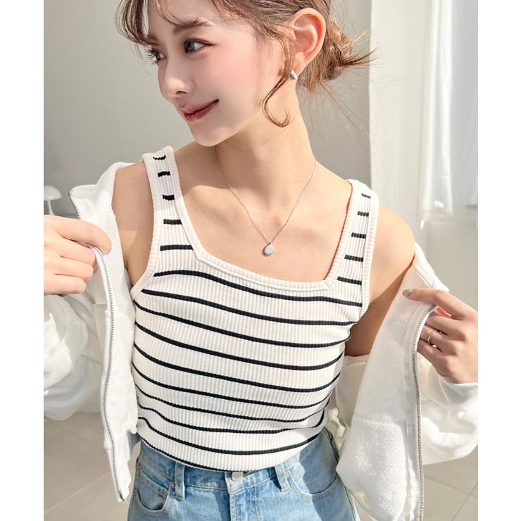 ホワイト系その他 | 前後2WAYスクエアネックタンクトップ T Cカットテレコリブ＆カラーネップテレ… | moment+