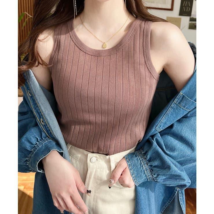 モカ | 綿100％ワイドリブ.クルーネックタンクトップ | moment+