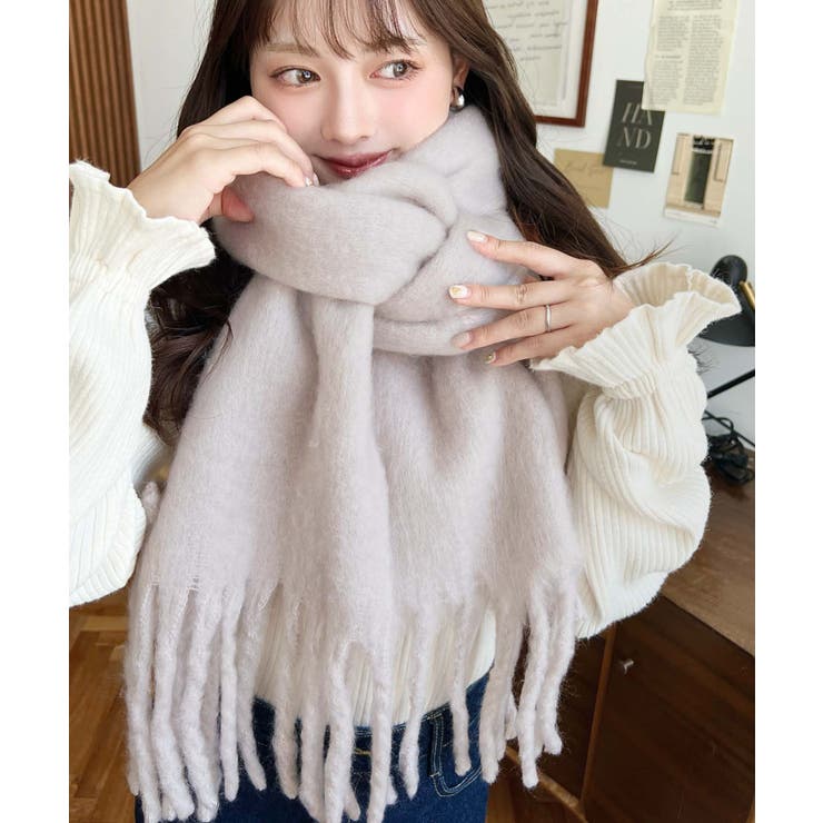 34色展開ボリュームフリンジマフラー[品番：ERMW0004078]｜moment+