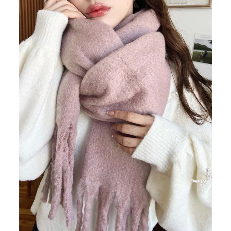 ピンクベージュ | 34色展開ボリュームフリンジマフラー | moment+