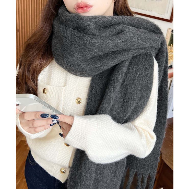 杢グレー | 34色展開ボリュームフリンジマフラー | moment+