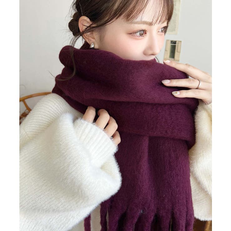 ボルドー | 34色展開ボリュームフリンジマフラー | moment+