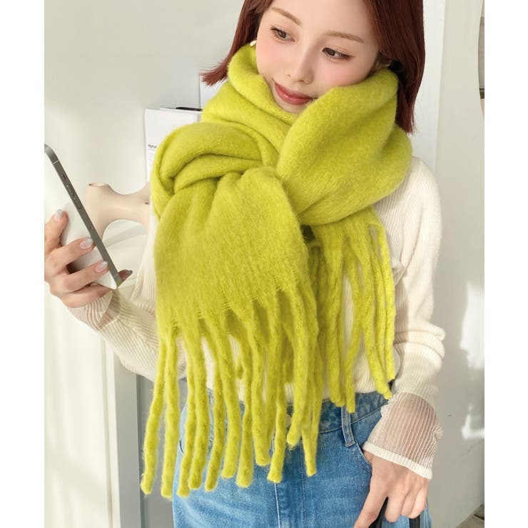 イエロー×グリーン | 34色展開ボリュームフリンジマフラー | moment+