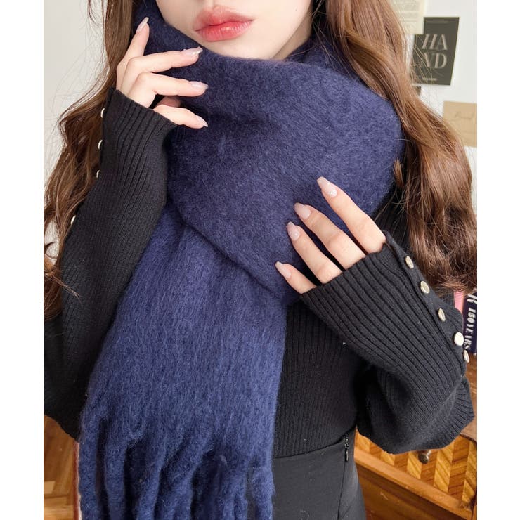 ネイビー | 34色展開ボリュームフリンジマフラー | moment+