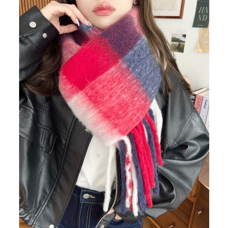 レッド系 | 34色展開ボリュームフリンジマフラー | moment+