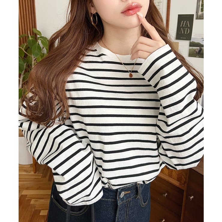 綿100％無地＆ボーダー.オーバーサイズロングスリーブTシャツ | moment+ | 詳細画像43 