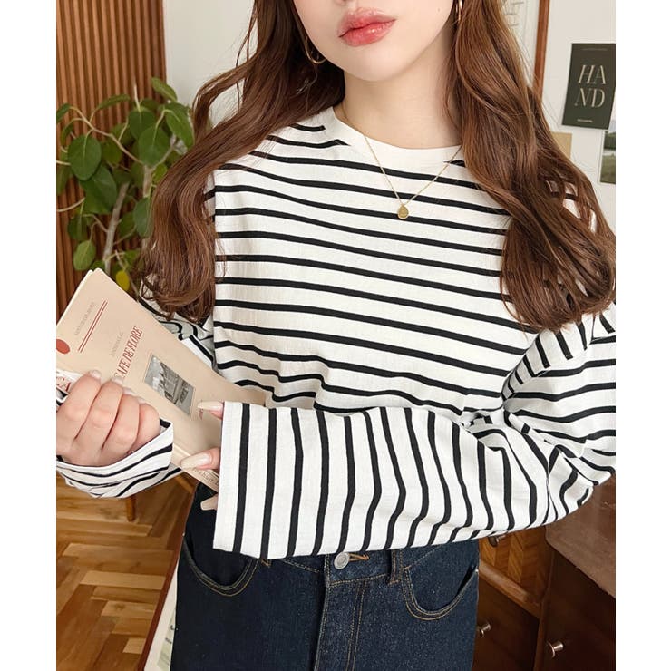 綿100％無地＆ボーダー.オーバーサイズロングスリーブTシャツ | moment+ | 詳細画像44 