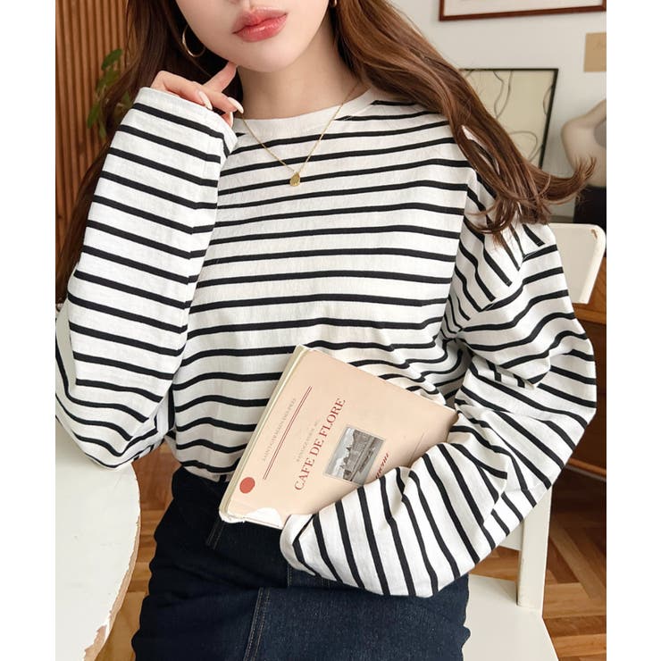 綿100％無地＆ボーダー.オーバーサイズロングスリーブTシャツ | moment+ | 詳細画像45 