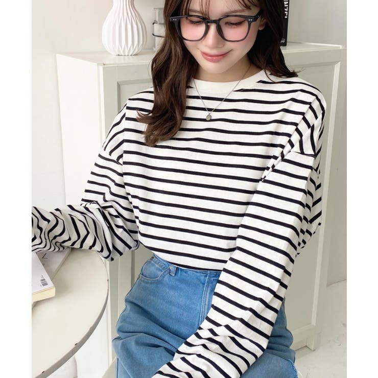 綿100％無地＆ボーダー.オーバーサイズロングスリーブTシャツ | moment+ | 詳細画像47 