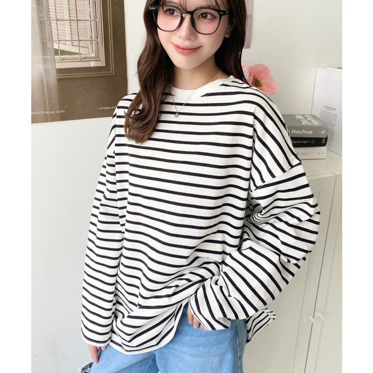綿100％無地＆ボーダー.オーバーサイズロングスリーブTシャツ | moment+ | 詳細画像48 
