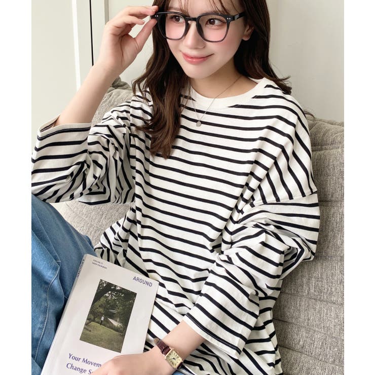 綿100％無地＆ボーダー.オーバーサイズロングスリーブTシャツ | moment+ | 詳細画像49 