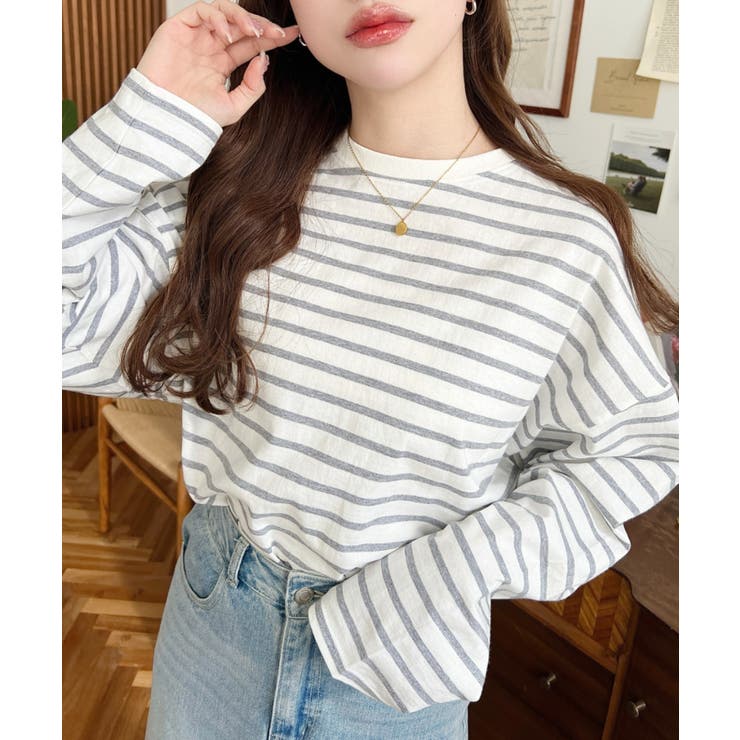 綿100％無地＆ボーダー.オーバーサイズロングスリーブTシャツ | moment+ | 詳細画像53 