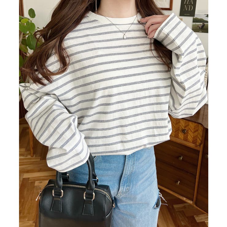 綿100％無地＆ボーダー.オーバーサイズロングスリーブTシャツ | moment+ | 詳細画像54 