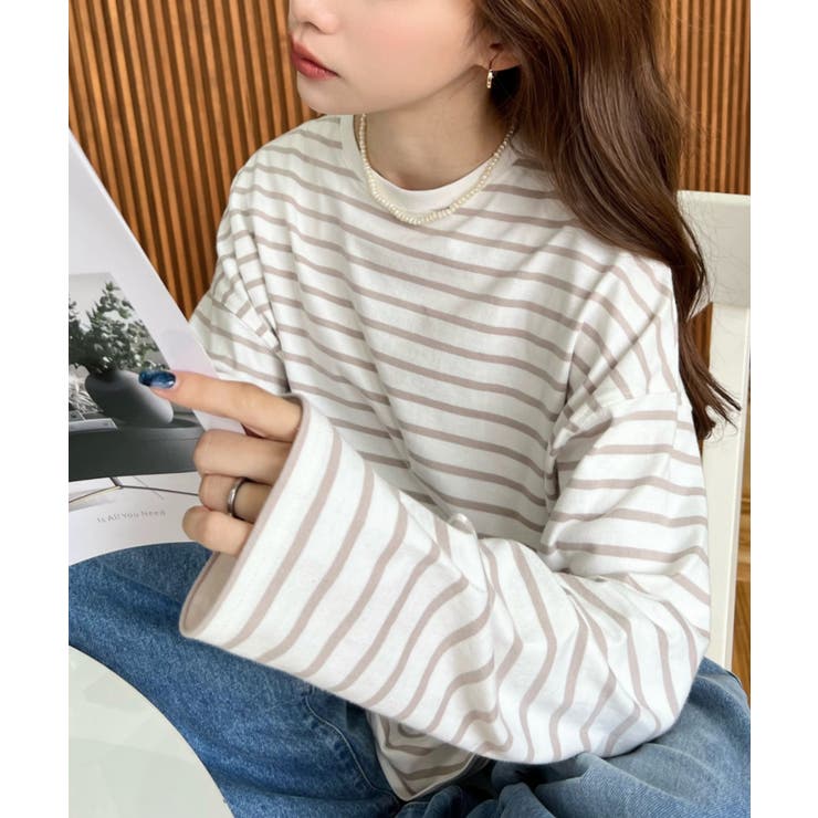 綿100％無地＆ボーダー.オーバーサイズロングスリーブTシャツ | moment+ | 詳細画像55 