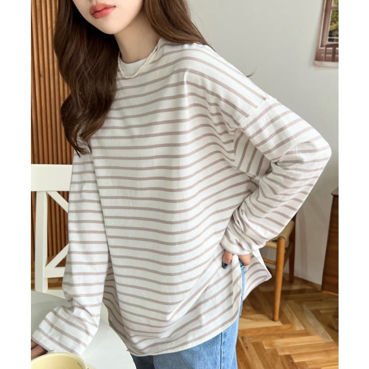 綿100％無地＆ボーダー.オーバーサイズロングスリーブTシャツ | moment+ | 詳細画像56 