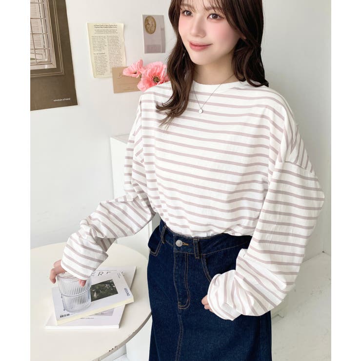綿100％無地＆ボーダー.オーバーサイズロングスリーブTシャツ | moment+ | 詳細画像61 