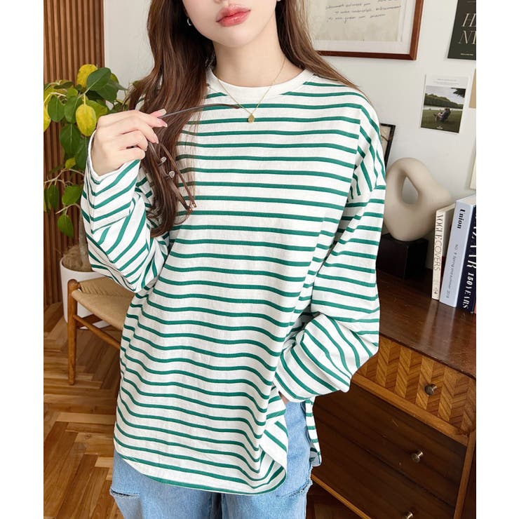 綿100％無地＆ボーダー.オーバーサイズロングスリーブTシャツ | moment+ | 詳細画像63 