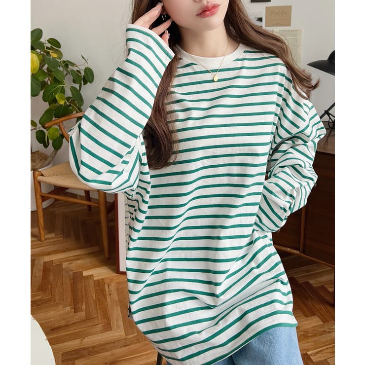 綿100％無地＆ボーダー.オーバーサイズロングスリーブTシャツ | moment+ | 詳細画像65 