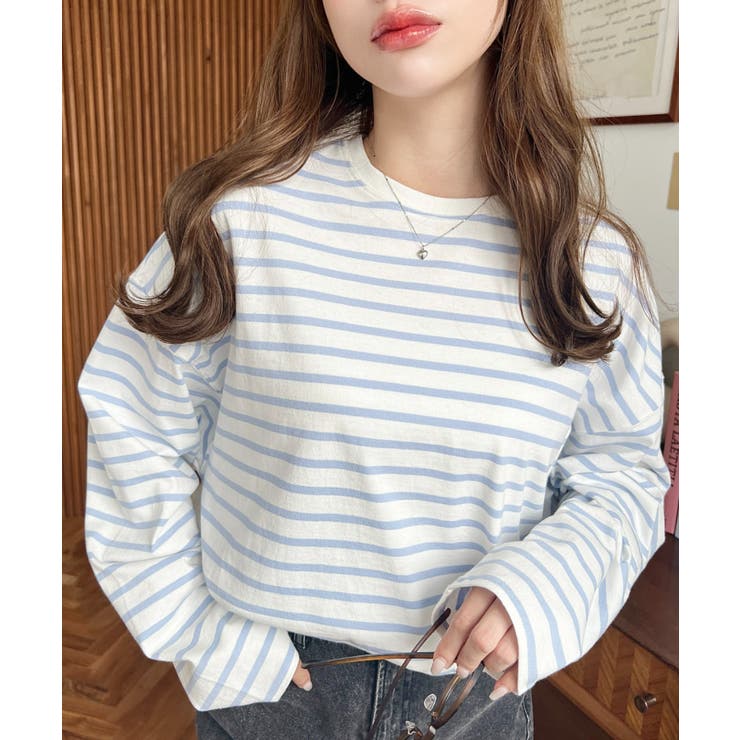 綿100％無地＆ボーダー.オーバーサイズロングスリーブTシャツ | moment+ | 詳細画像68 