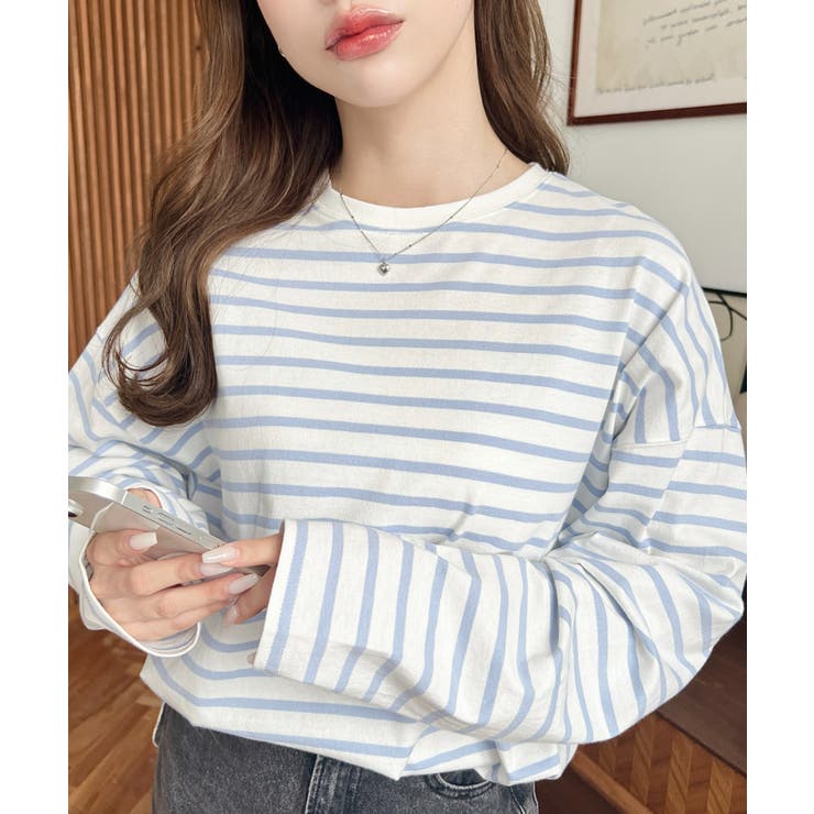 綿100％無地＆ボーダー.オーバーサイズロングスリーブTシャツ | moment+ | 詳細画像69 