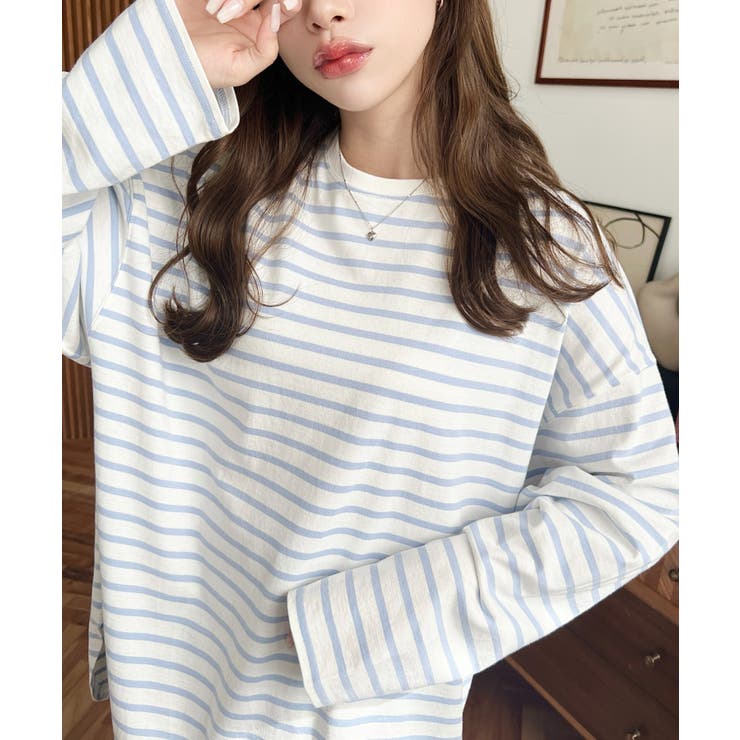 綿100％無地＆ボーダー.オーバーサイズロングスリーブTシャツ | moment+ | 詳細画像70 